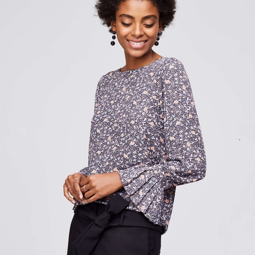 LOFT Pleated Cuff Blouse in Floral Print